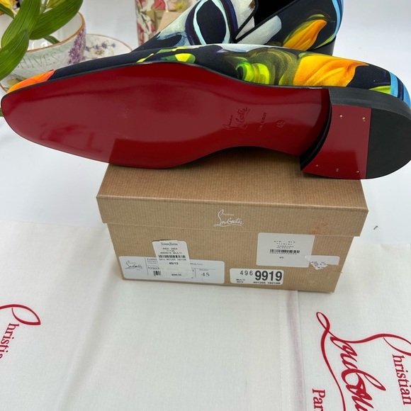 Men\'s Christian Louboutin, dandy, chick floral satin loafers size 45 made Italy
